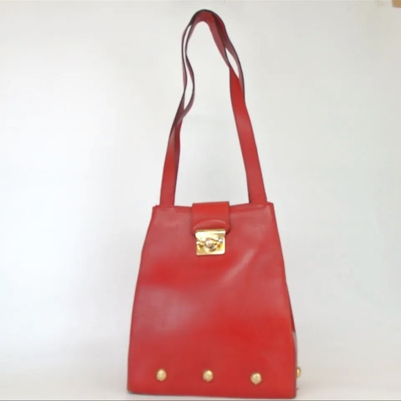 AUTH Authentic Salvatore Ferragamo Leather Handbag Shoulder Bag Tote Red - Picture 4 of 16